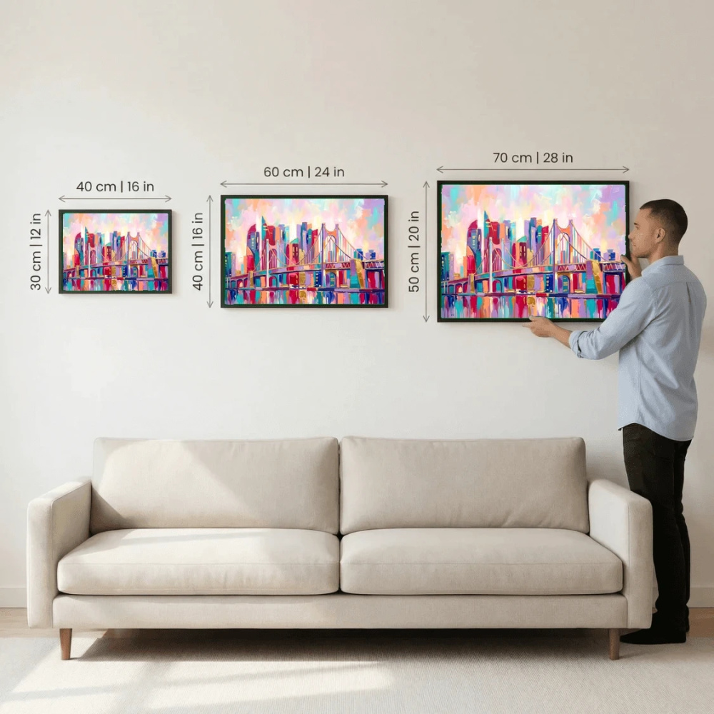 Vibrant Bridge Skyline – Modern Textured Cityscape