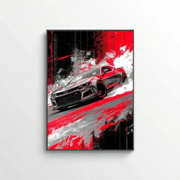 Crimson Velocity – Muscle Car Drift Art Poster