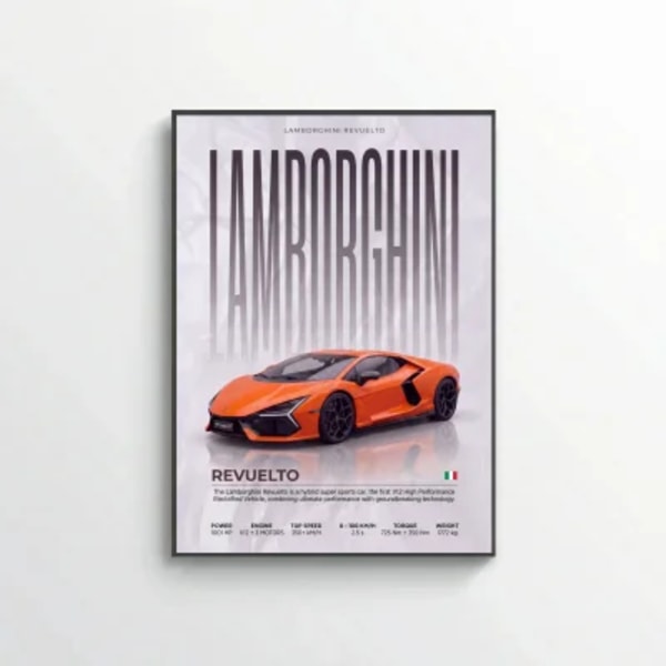 Orange Lamborghini Revuelto Poster – Modern Hybrid Supercar Wall Art