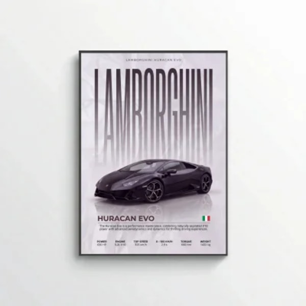 Black Lamborghini Huracán EVO Poster – Modern Supercar Wall Art
