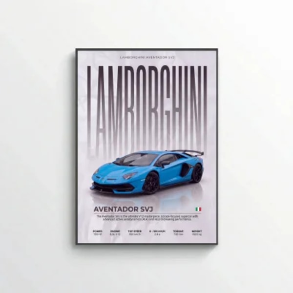 Blue Lamborghini Aventador SVJ Poster – Modern Supercar Wall Art