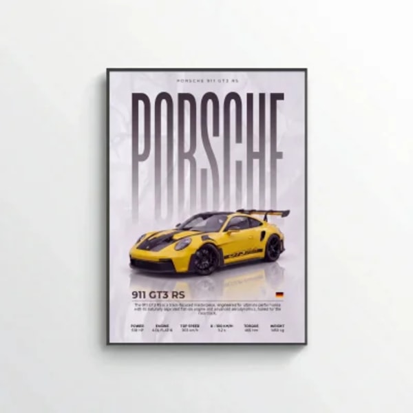 Yellow Porsche 911 GT3 RS Poster – Modern Supercar Wall Art