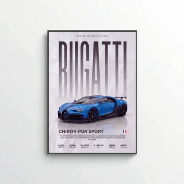 Blue Bugatti Chiron Pur Sport Poster – Modern Hypercar Wall Art