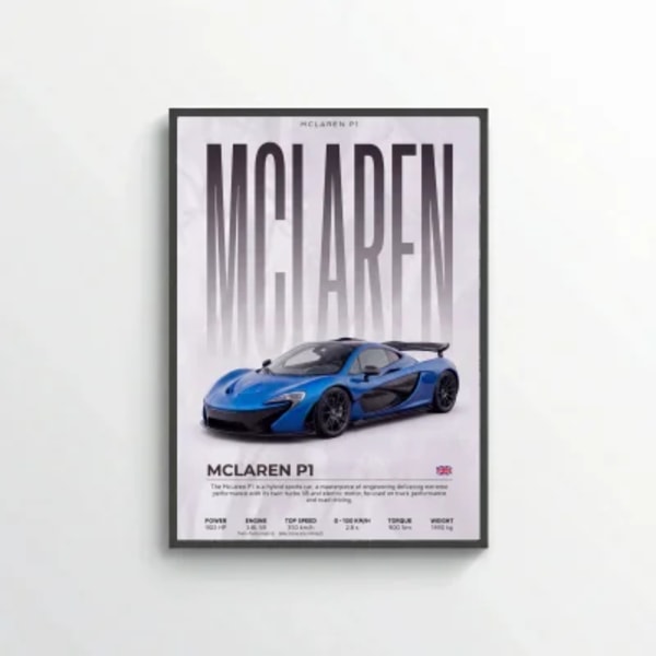 Blue McLaren P1 Poster – Modern Hypercar Wall Art
