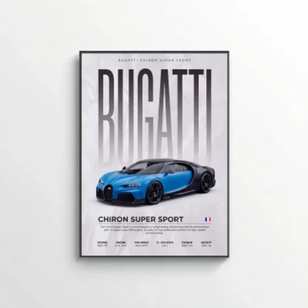 Blue Bugatti Chiron Super Sport 300+ Poster – Modern Hypercar Wall Art