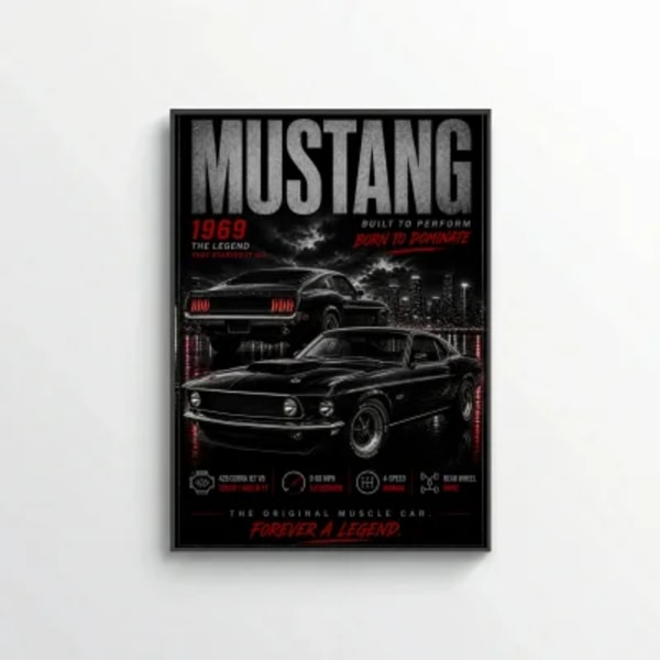 Ford Mustang 1969 Poster - 428 Cobra Jet Pure American Muscle Car Art