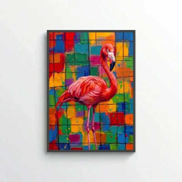 Vibrant Tropical Bird Wall Art – Bold Textured Flamingo Canvas Print