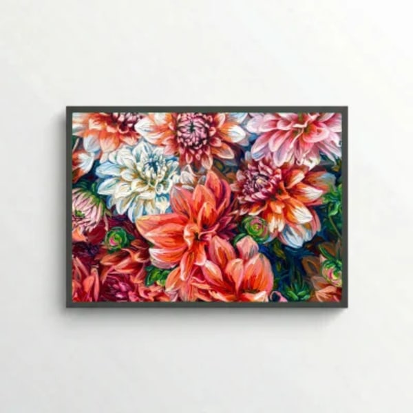 Orange and White Dahlias in Textured Oil Painting Style