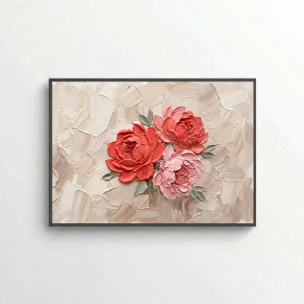 Modern Coral Peonies – Textured Neutral Floral Canvas