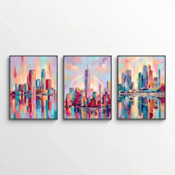 Vibrant Dreamy Cityscapes – 3-Piece Pastel Skyline Set