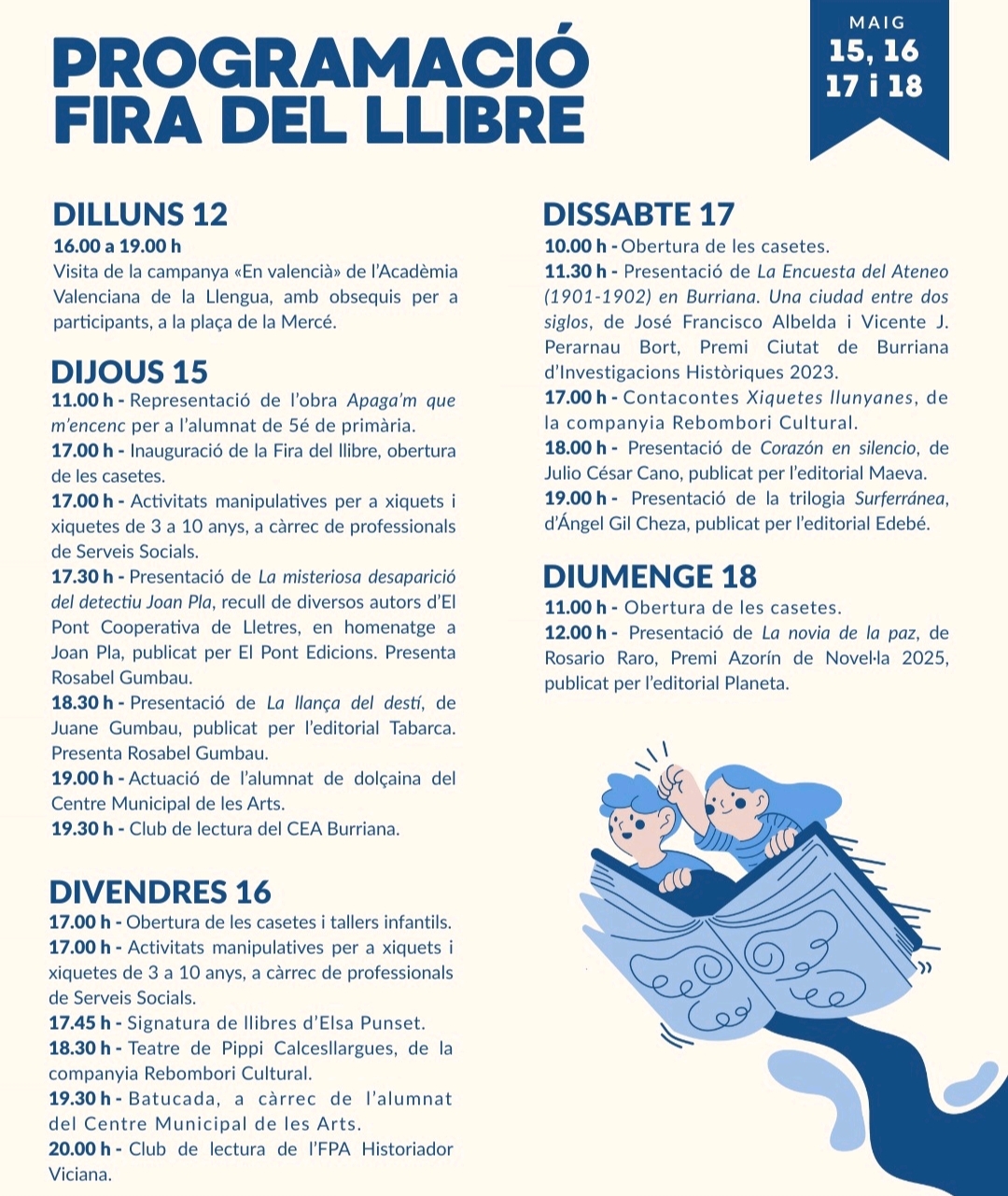 *Burriana* da a conocer la programación de la “Fira del Llibre 2025