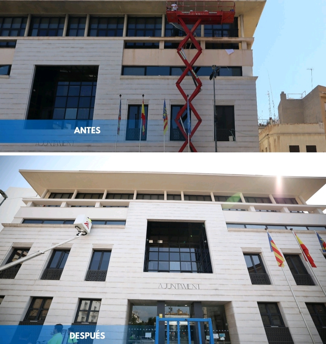 Burriana finaliza los trabajos de pintura en la fachada mejorando la imagen del edificio consistorial