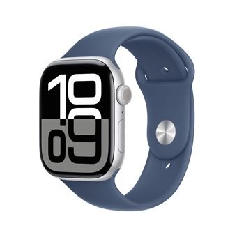 Apple-Watch-Series-10-GPS-46mm-Boitier-en-Aluminium-Argent-avec-Bracelet-Sport-Denim-M-L