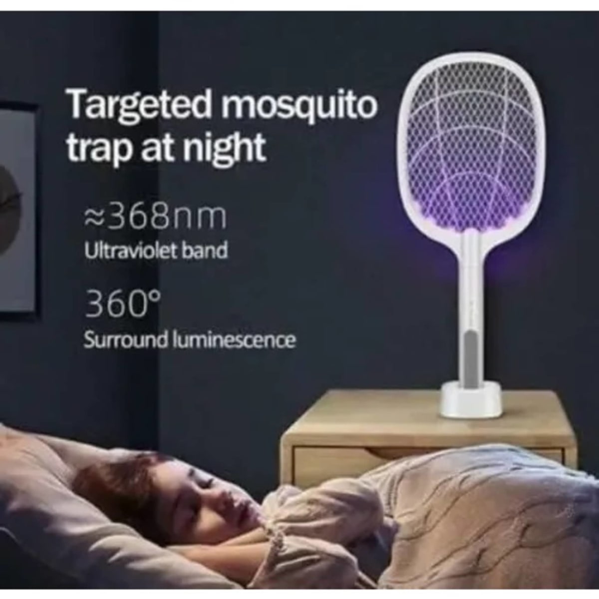 Rechargeable Led Light Dual Use Mosquito Bat Swatter With Base - 1200mAh