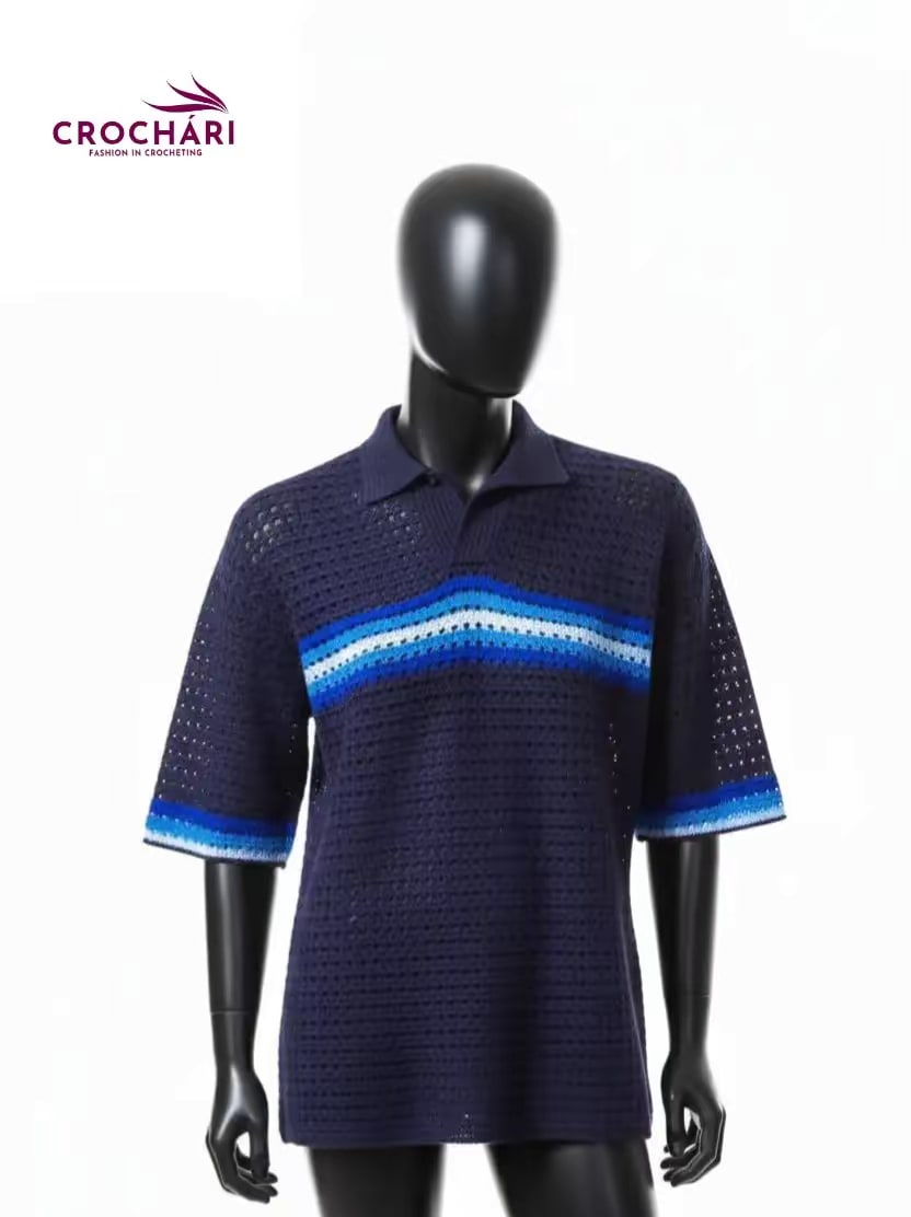 Blue Horizon Crochet Mesh Shirt. Size: L
