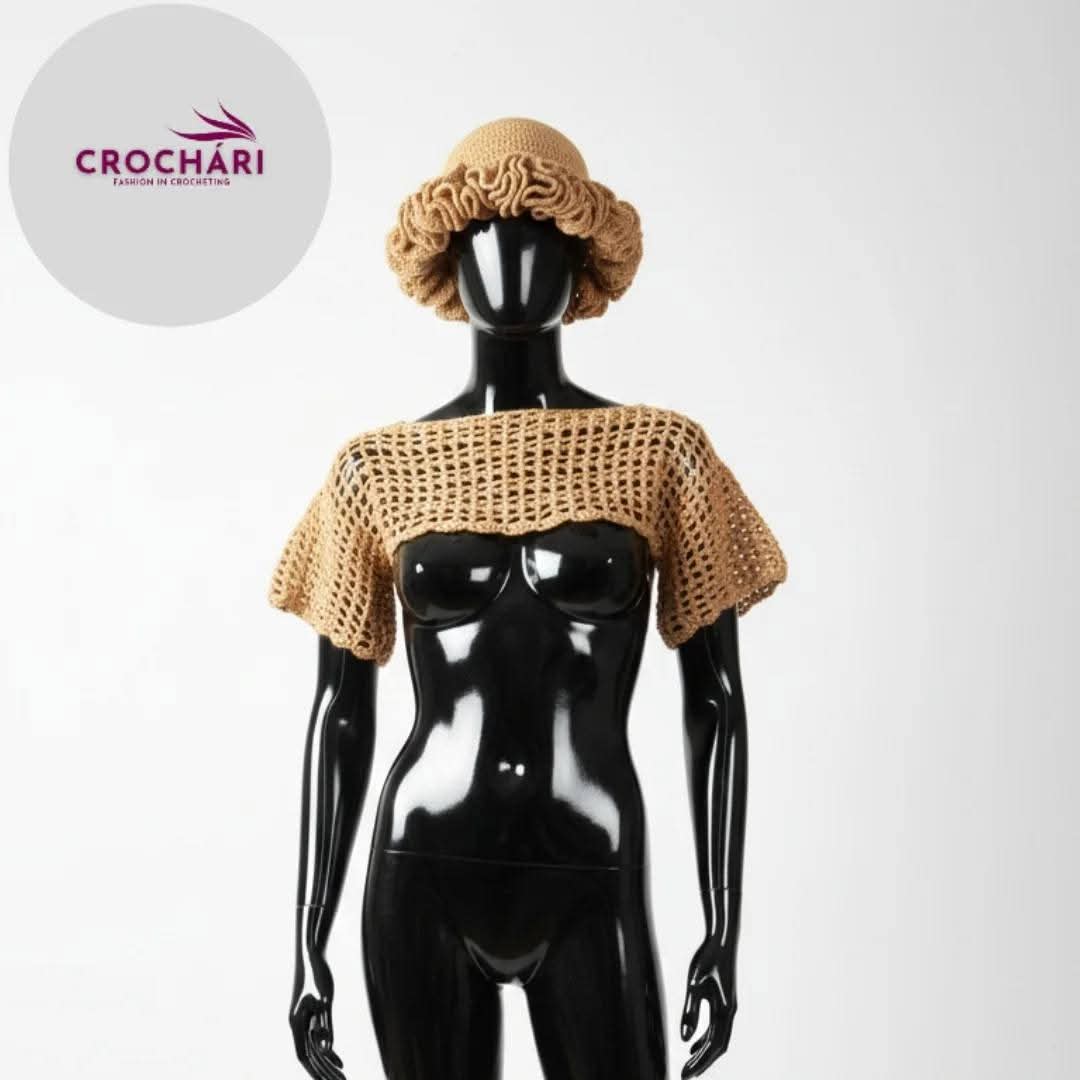 Short-sleeved shrug and ruffle hat set