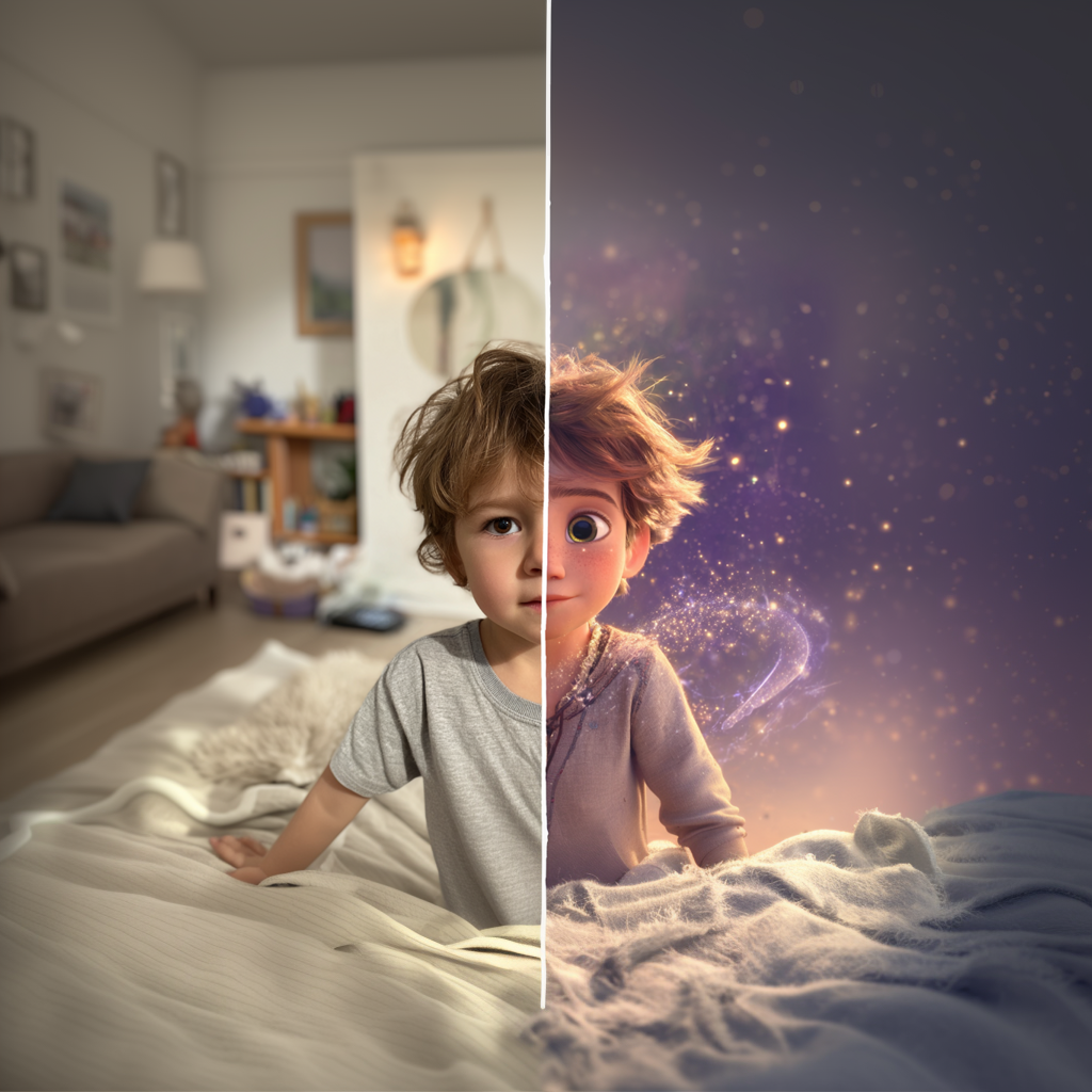 Child transformed into storybook hero