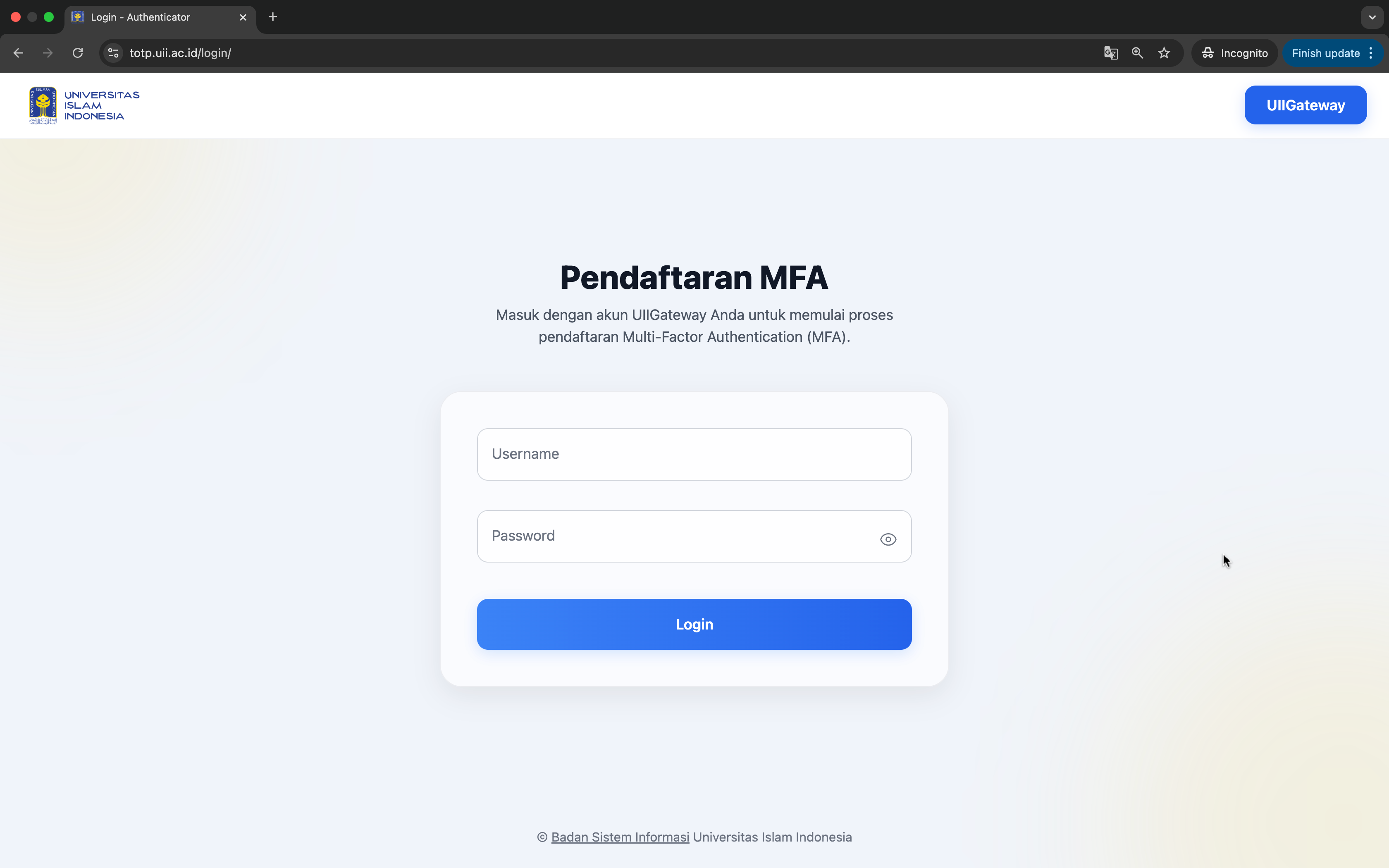 Halaman Login TOTP