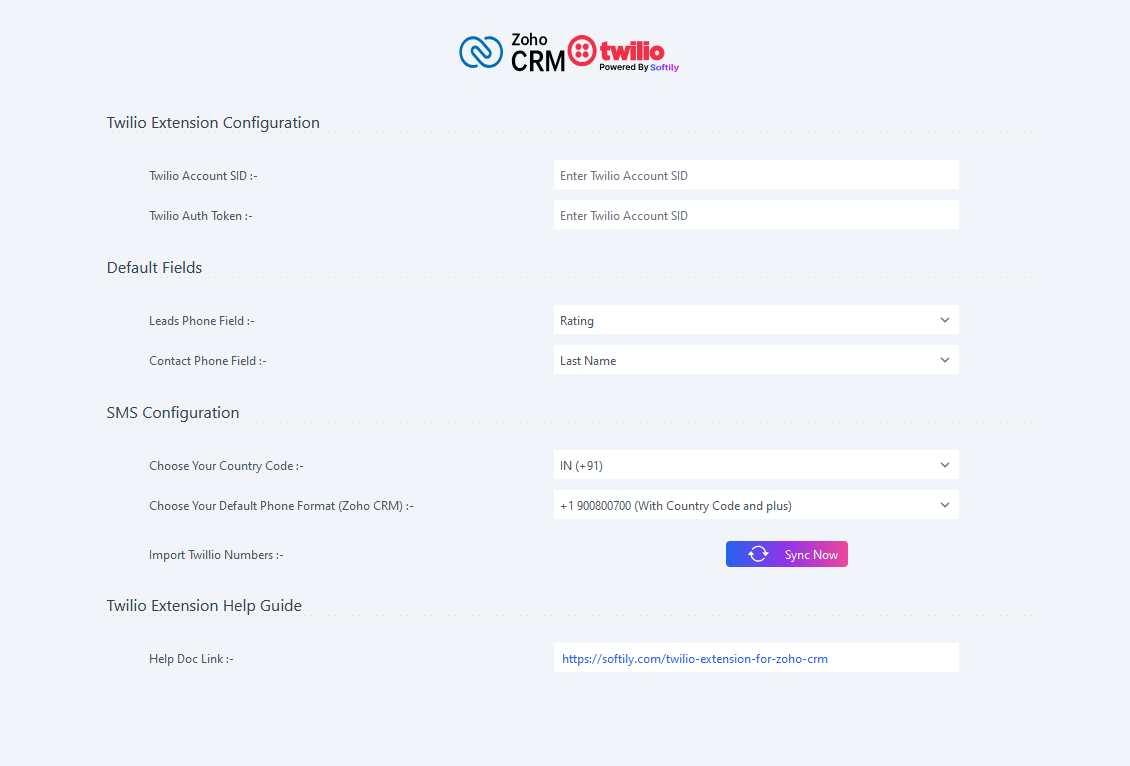 Zoho CRM Twilio Extensions Configuration Guide
