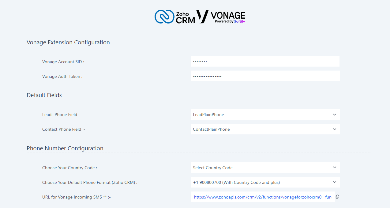 Zoho CRM Vonage Extensions Configuration Guide