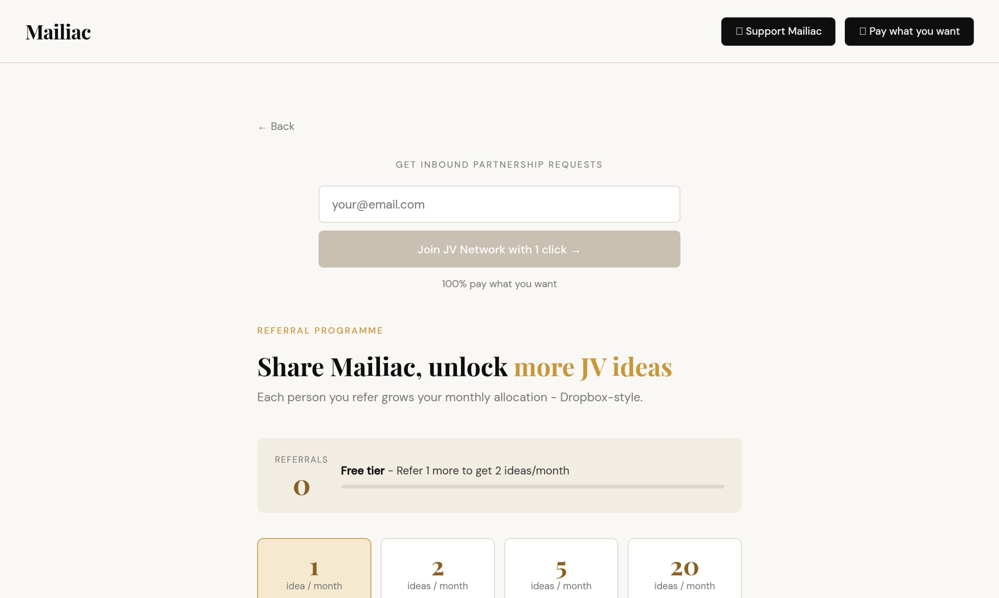 Mailiac referral programme