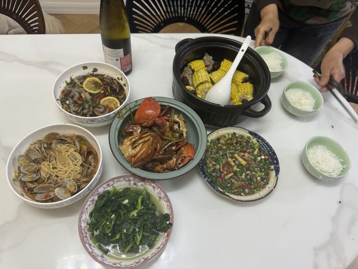 A home-cooked table at Filbert's home