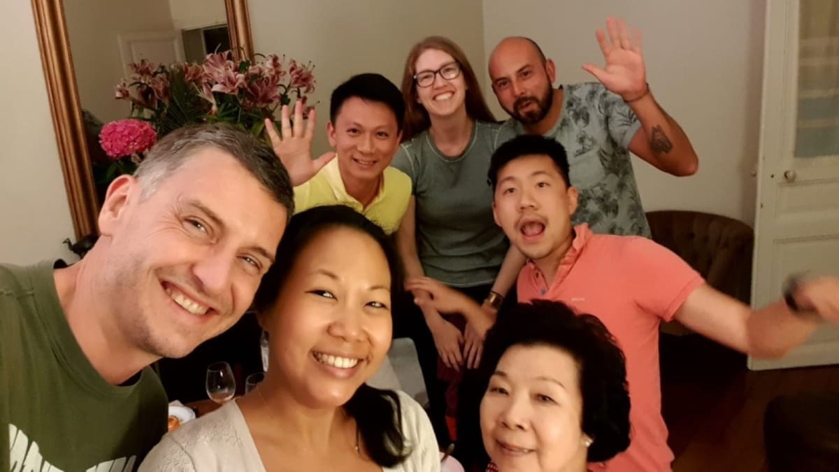 Guests dining with Norika and Steven