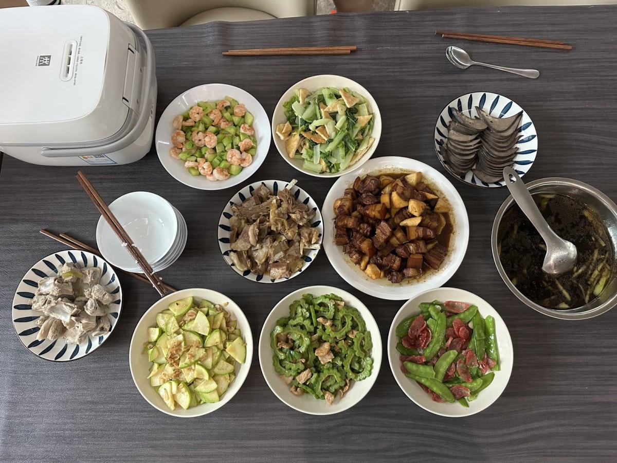 A home-cooked table at Norika and Steven's home