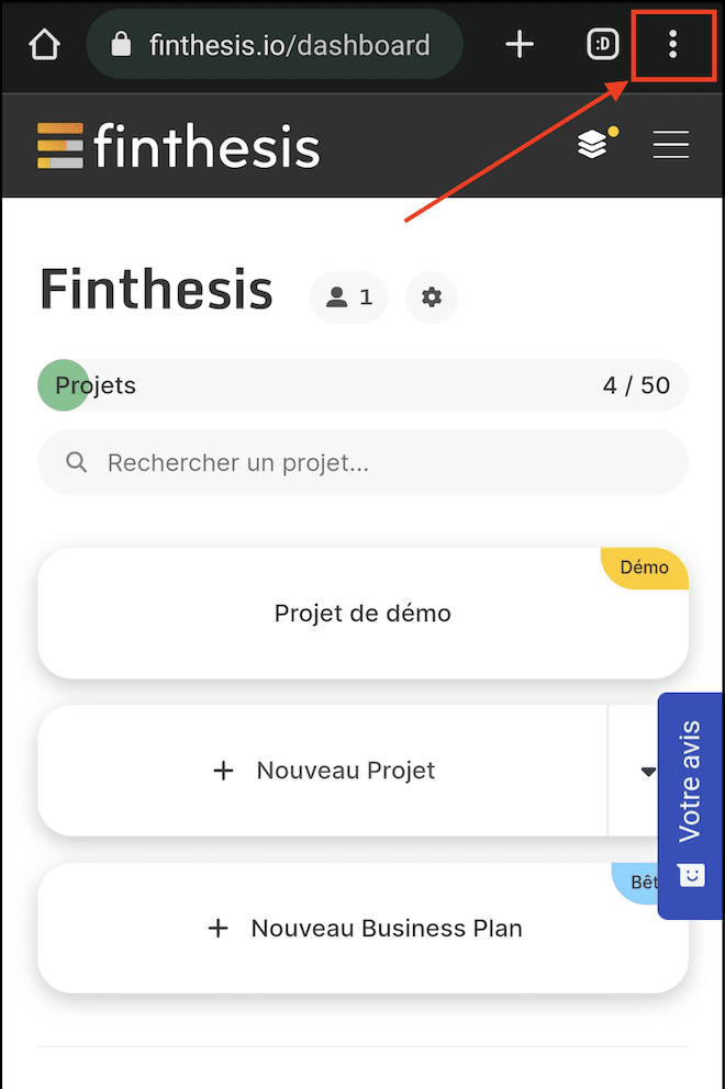 appuyer sur le menu