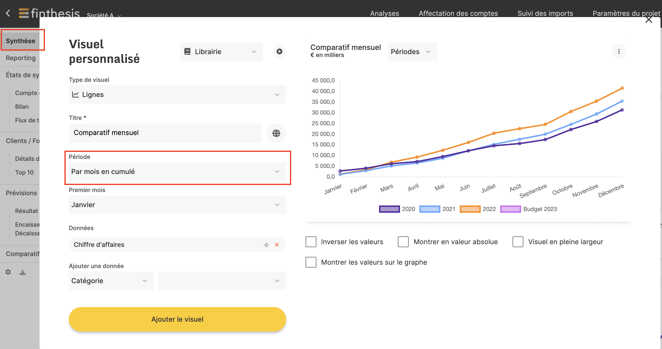comparatif financier semestre trimestriel mensuel