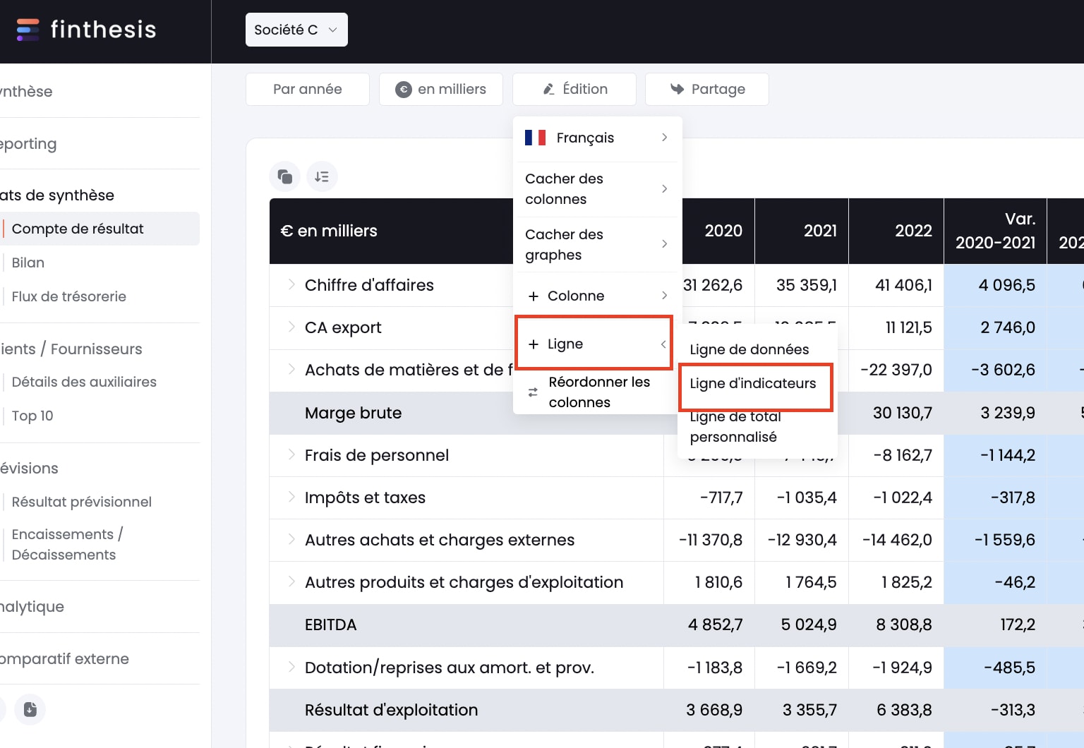 ajouter une ligne de kpi