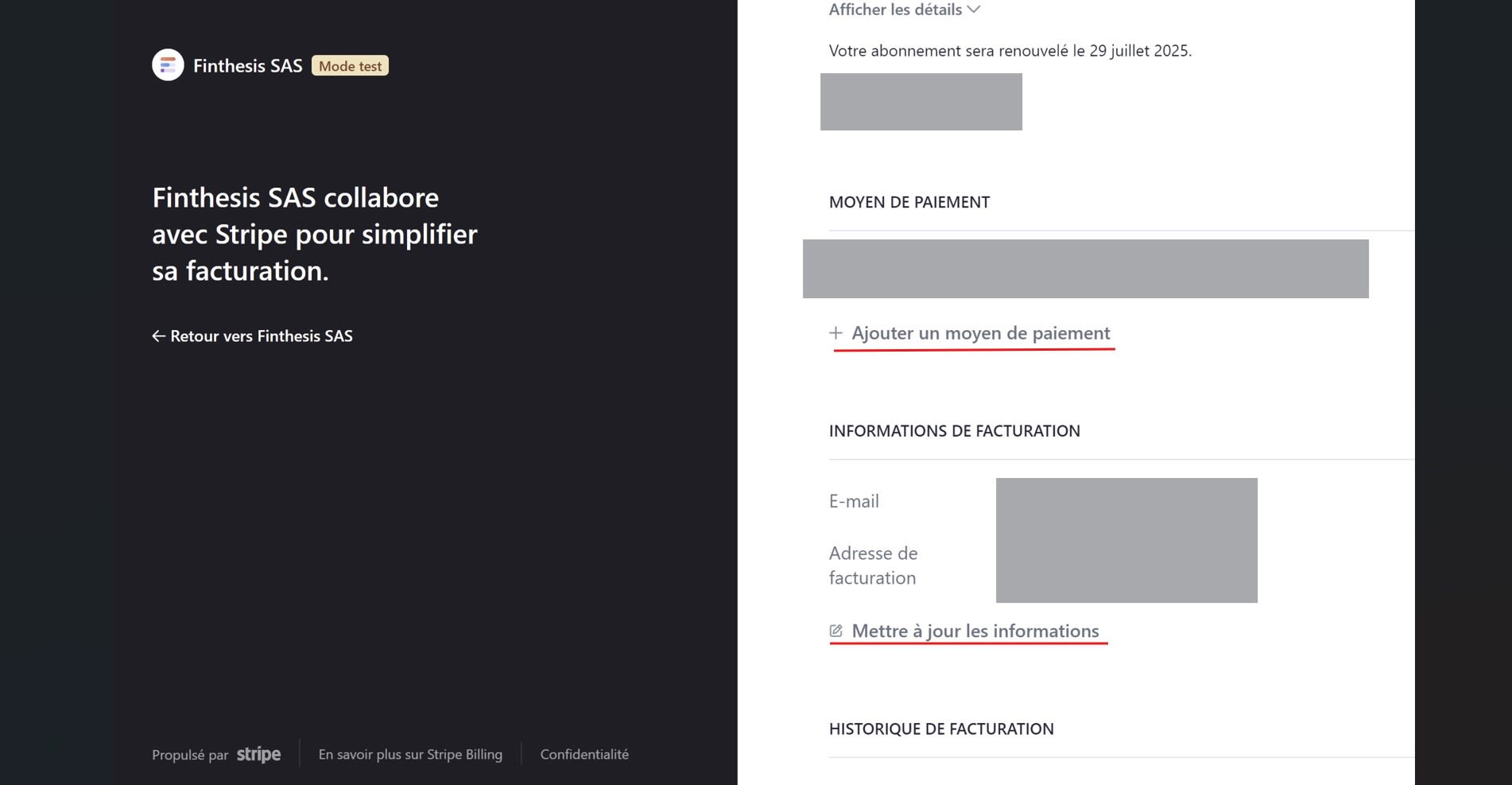 Changement des informations et moyen de paiement