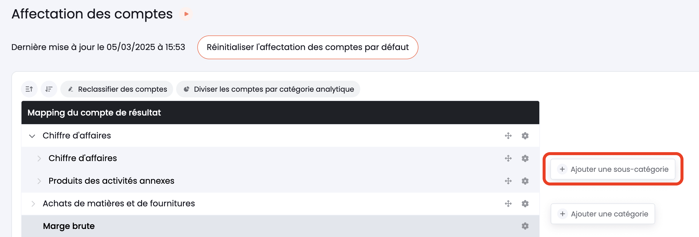 affecter les comptes