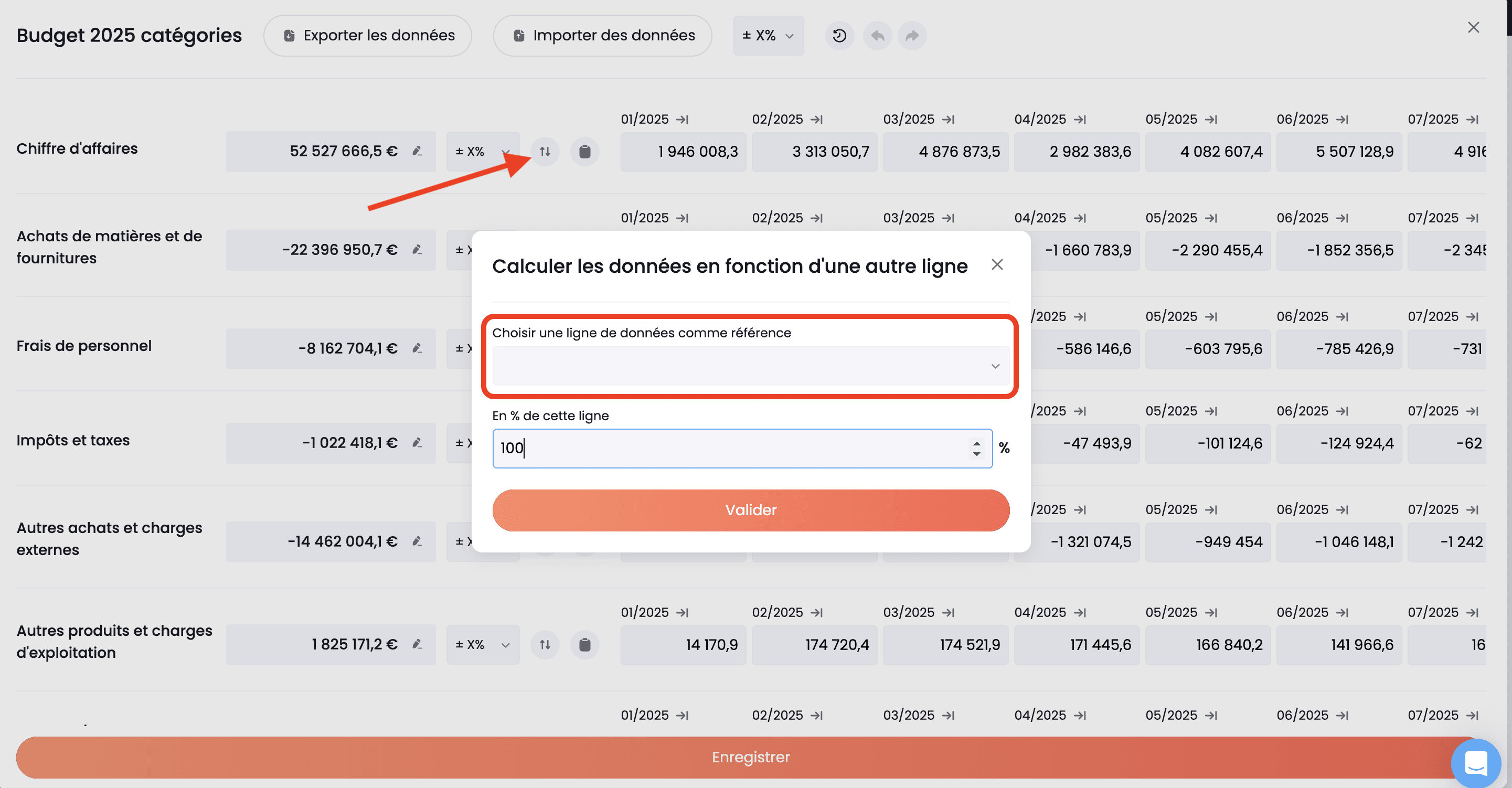 calculer une ligne en fonction d'une autre