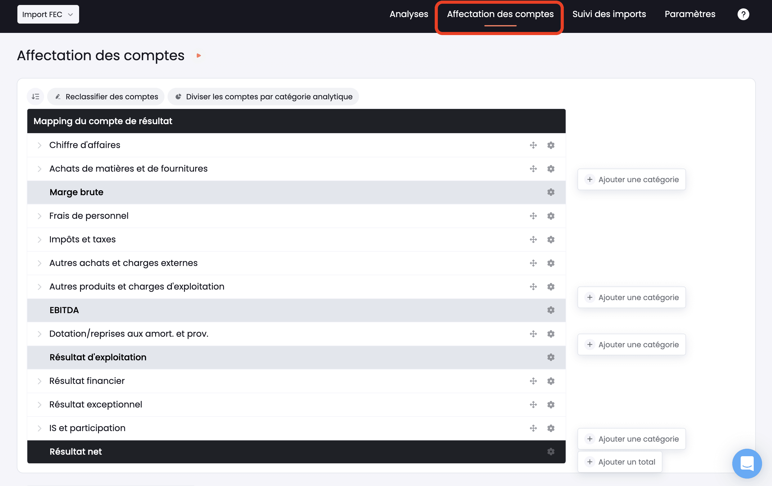 affectation des comptes