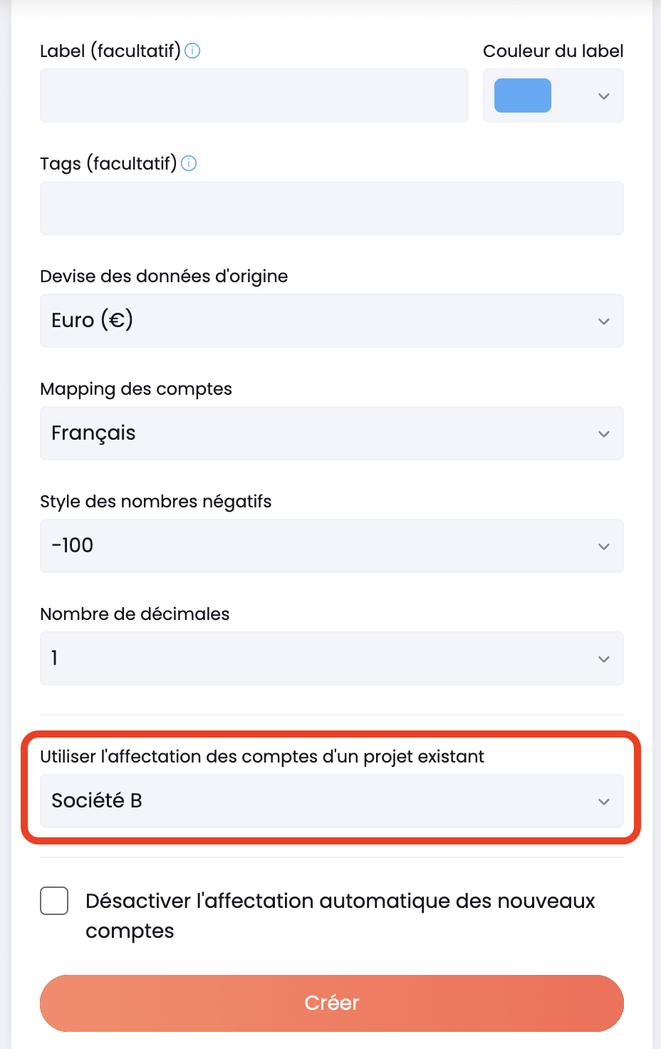 appliquer affectation des comptes