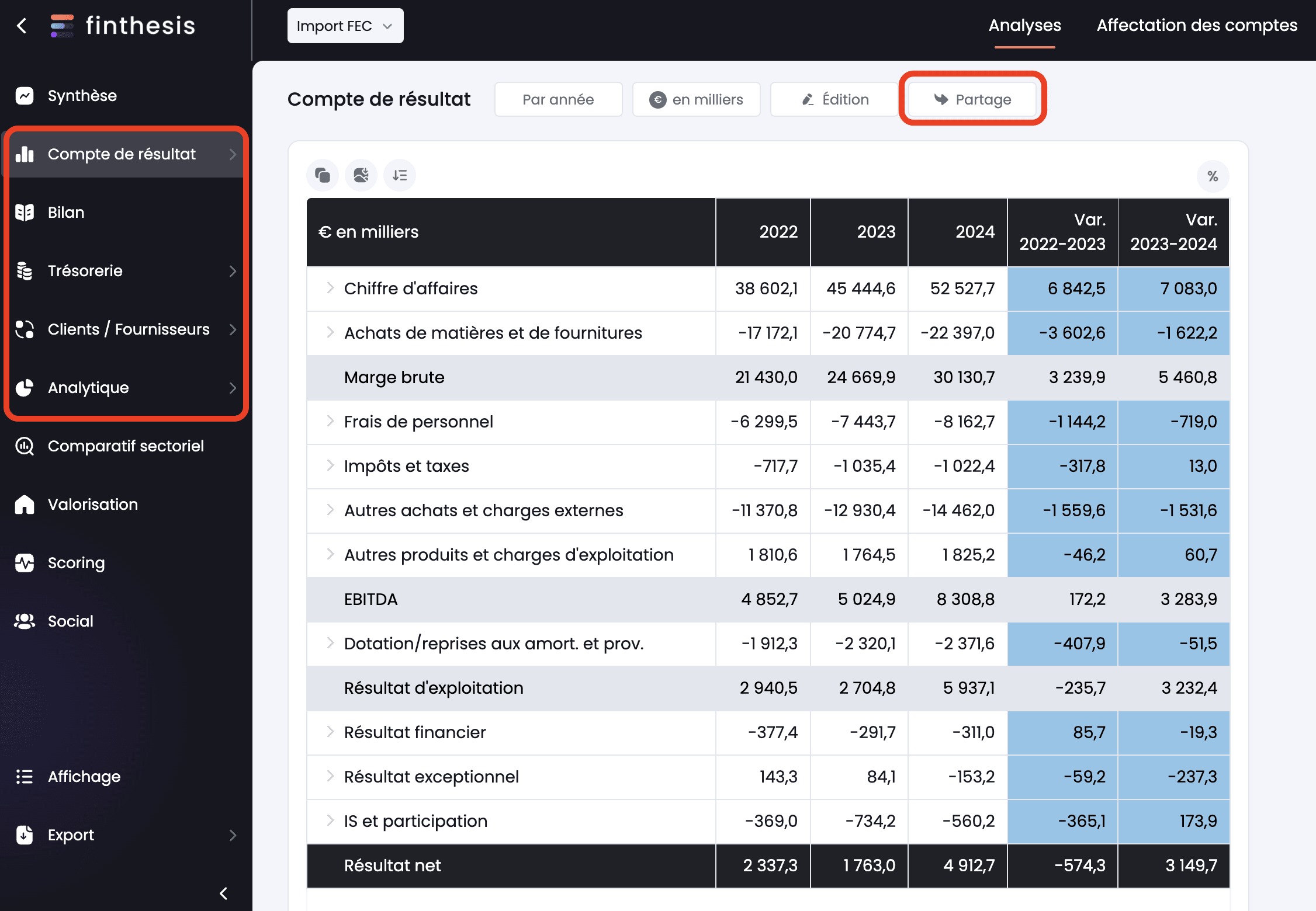 partage excel