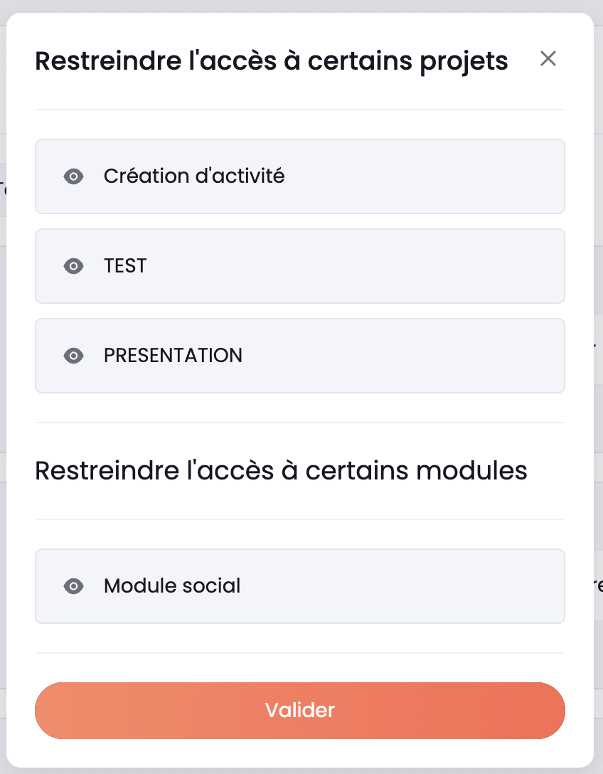 cacher projets