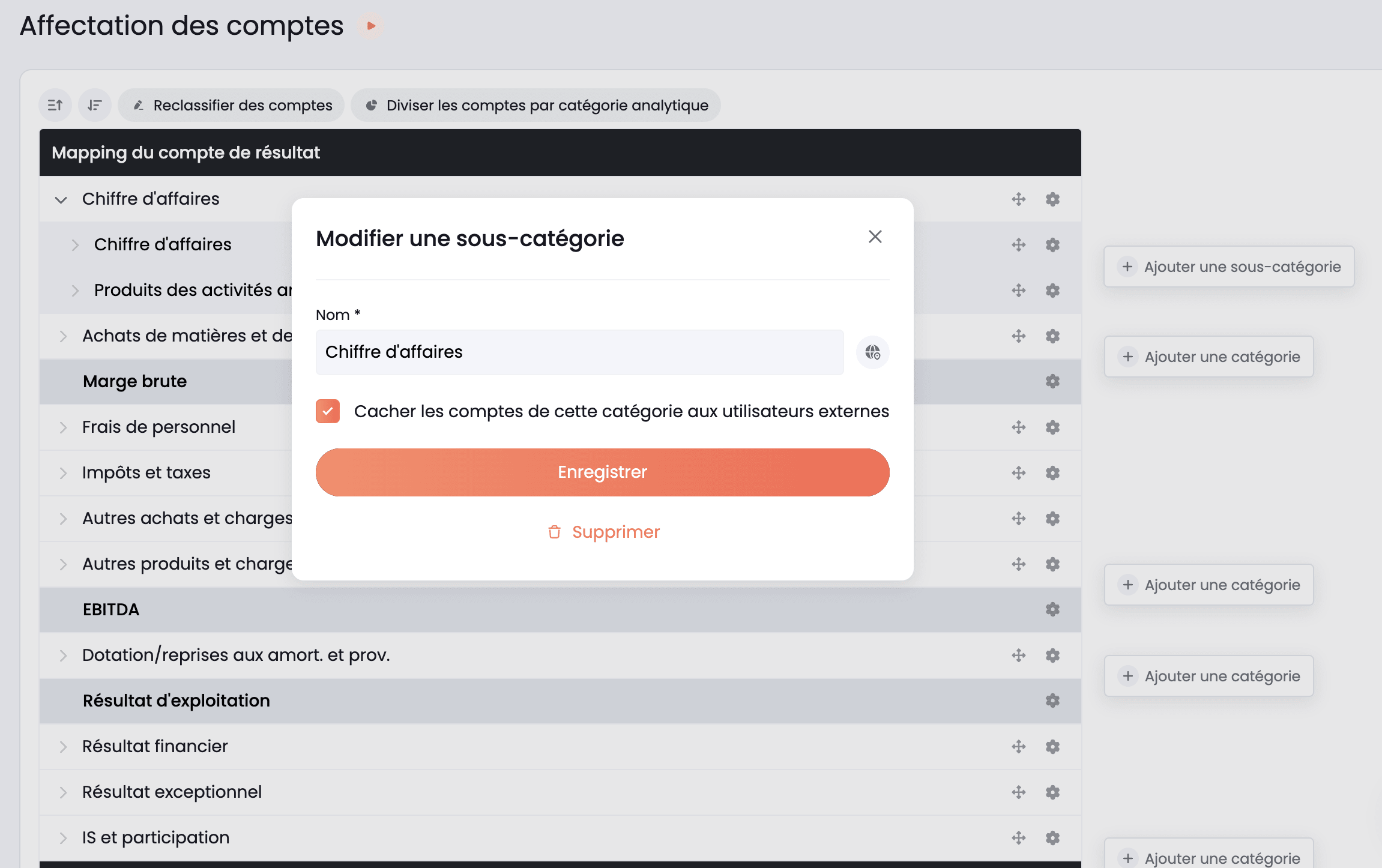 cacher comptes