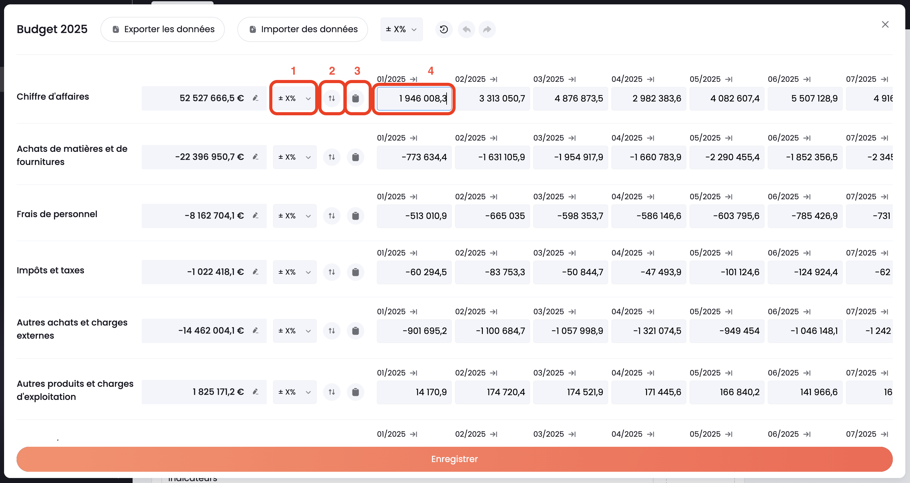 use different button to edit your budget