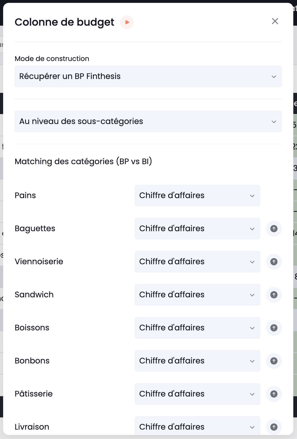 matching columns and categories