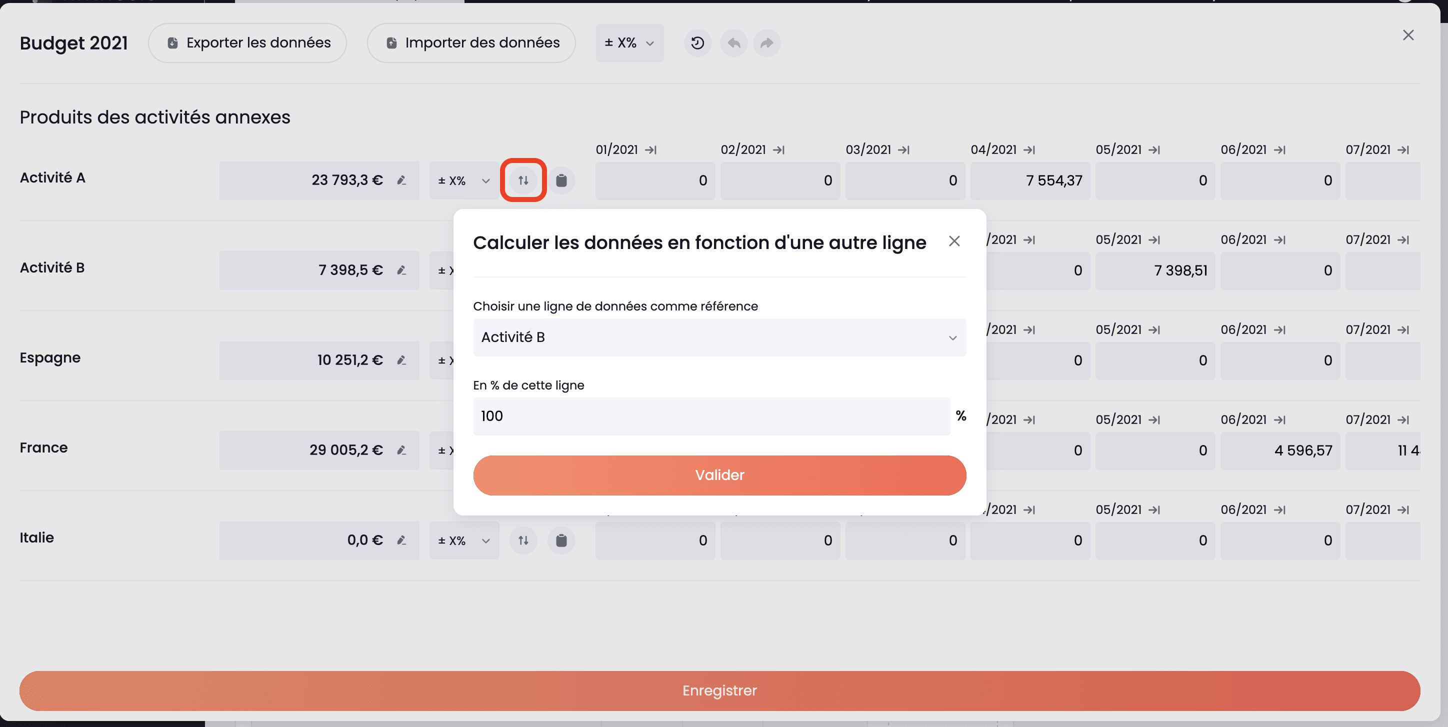 calculer une ligne en fonction d'une autre