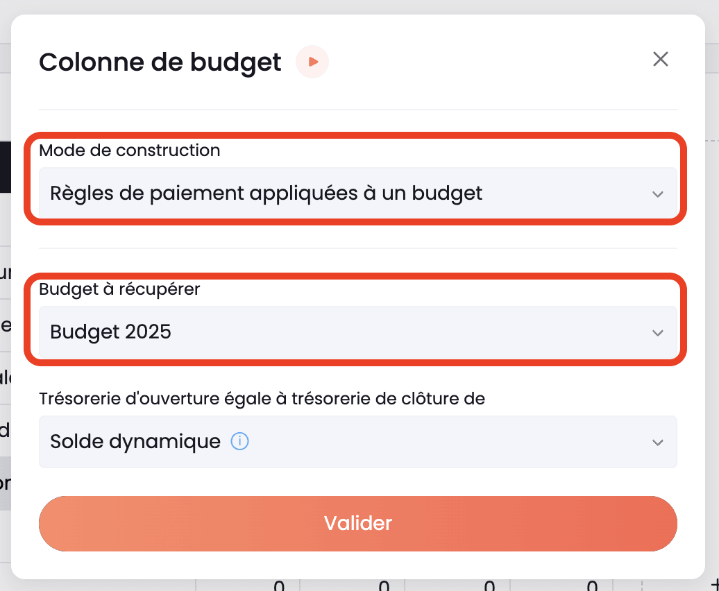 Paramétrage colonne de budget