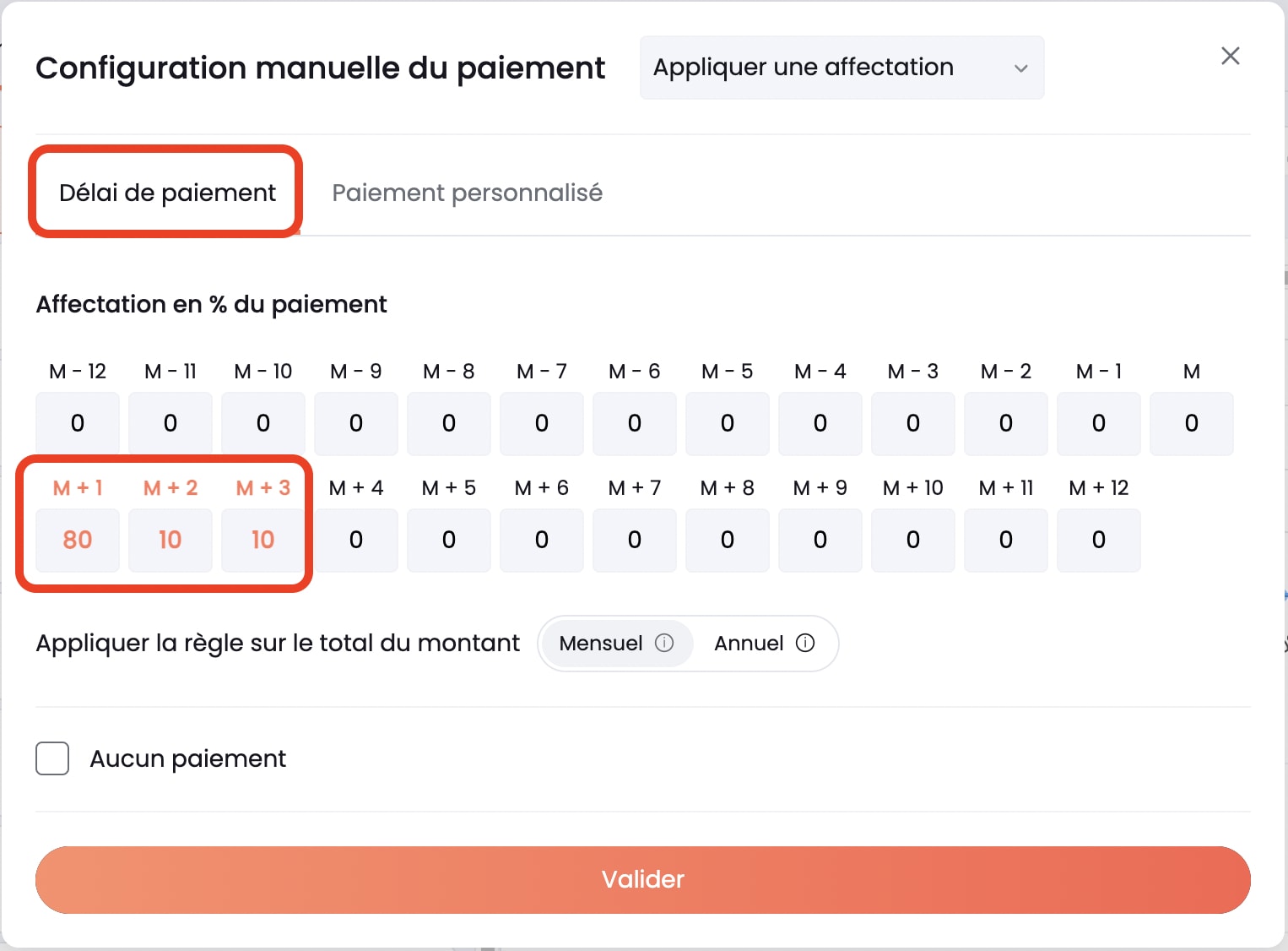délai de paiement en % du total