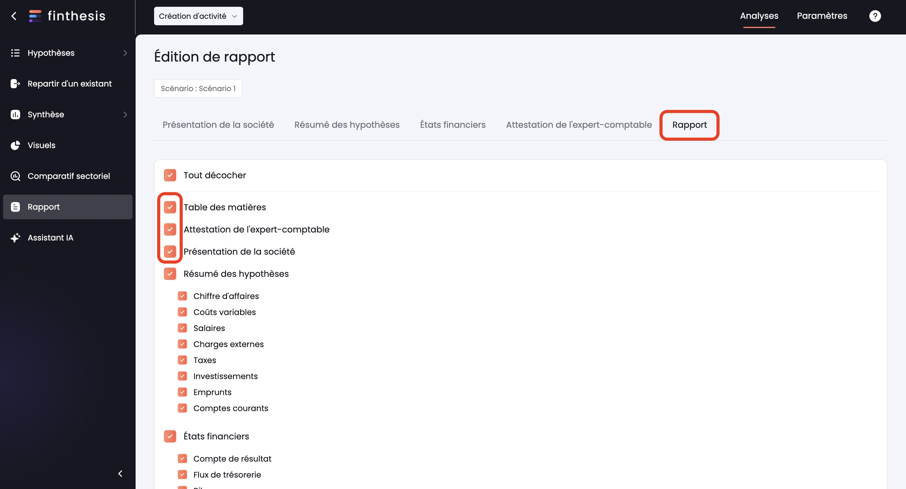 onglet rapport