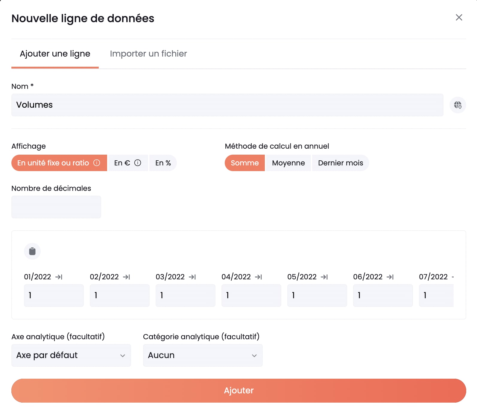 parametrage ligne de donnees