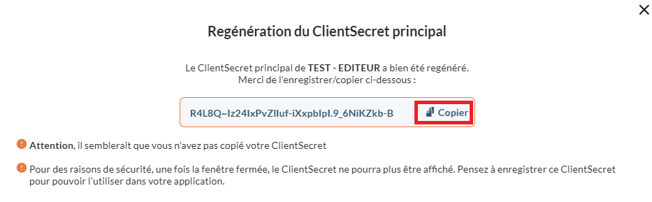 Copier le Client Secret