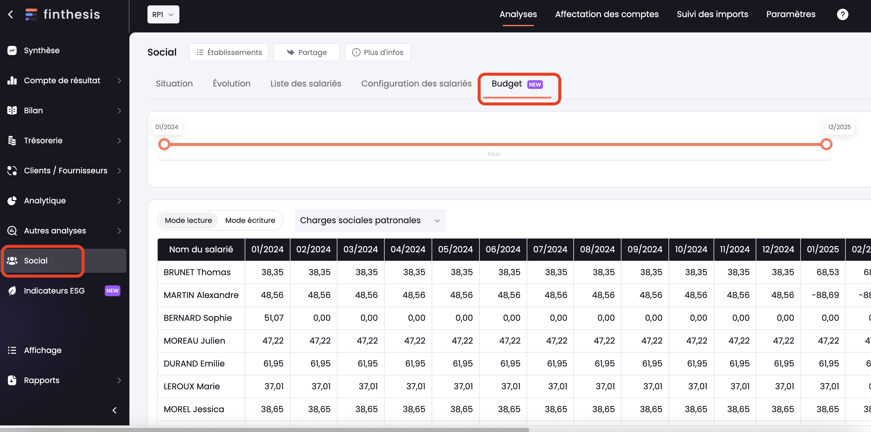 module social - onglet budget