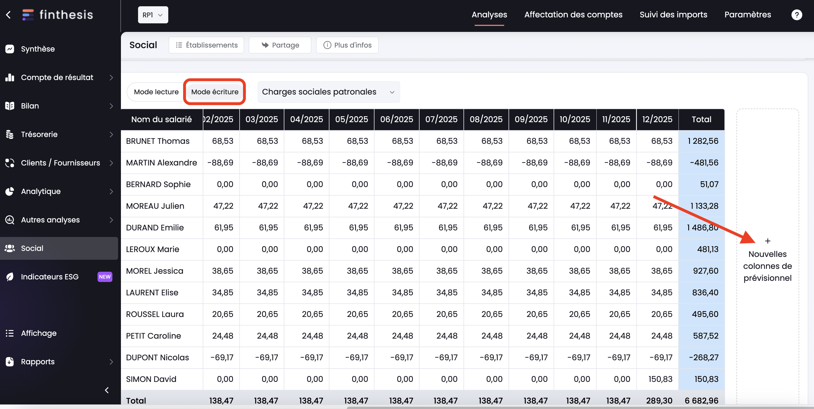 Nouvelle colonne de prévisionnel