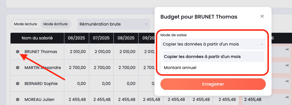 Modifier la rémunération brute